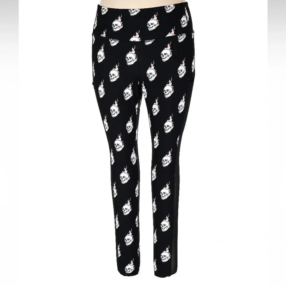 Torrid Performance Core Mesh Side Inset Active Legging Skulls Fire Plus Size 1X